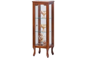 SPAZIO CASA Vetrinetta da Esposizione ad 1 Anta con Piedi a Sciabola in Legno Massello (Noce)