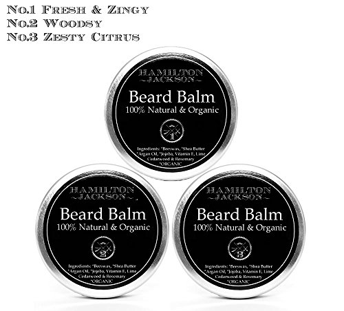 3 Beard Balm Natural Organic by Hamilton Jackson - The Best Beard Softening Conditioner for Men - Easy-to-Use Leave-in Beard Conditioner - Handcrafted in London - In Gift Box