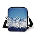 Produktbild Apartment Decor,Top of Snowy Winter Mountains in Vivid Sky Mother Earth Magical Nature Photo,Blue White Print Kids Crossbody Messenger Bag Purse