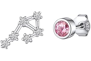 ChicSilver Boucles d'oreilles Femme Argent 925 Clou,Puce d'oreilles Asymétrique Zodiaque et Oxyde de Zirconium Brillante,Bijoux 12 Constellation Signe Astrologique Cadeau Anniversaire Maman Fille