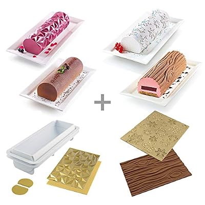 Silikomart 25.008.99.0082 Set Moule + 4 Tapis en Silicone BUCHES, Blanc, Or & Marron