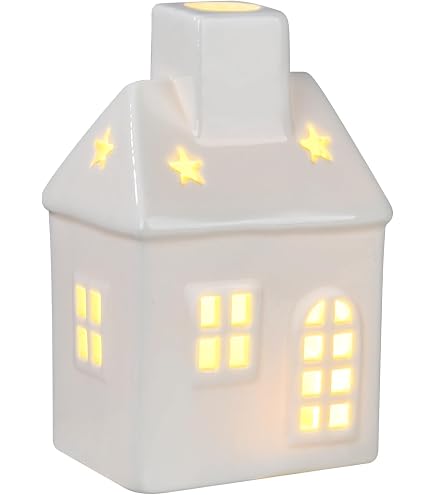 Lot De 4 Maisons De Noël En Céramique Blanche Avec LED - Décoration Illuminée Pour Village De Noël Ou Veilleuse