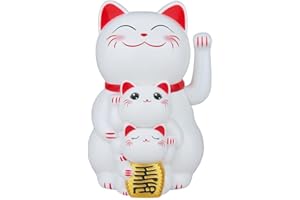 ZiStarlilife Chinese Lucky Cat, Solar-powered Automatic Waving Lucky Cat, Beckoning Lucky Cat Statue Ornament Decorations, for Shops, Offices And Homes(White)