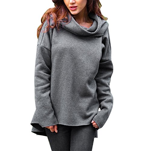 Preisvergleich Produktbild Schal Kragen Kapuzenpullover für Frauen,FRIENDGG Damen Mädchen Beiläufig Langarm Mode Feste Kapuze Sweatshirt Herbst Winter Jumper Pullover Bluse Hoody Mantel Outwear Jacke Gym Tops (Grau, XL)