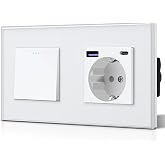 BSEED Switch and Plug, Wall Plugs with 20W USB and Type C, Quick Charge, Glass Panel, 3 in 1, Easy Installation, 1 Gang 3 Way