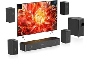 HIWILL-AUDIO Wooden 5.1.2CH Soundbars for TV, 4 Surround Speakers, 400W Peak Power, Home Theater/Cinema Surround Sound System, 5.25'' Deep Bass Sound Bar with Subwoofer Works w/ARC/OPT/BT 5.3/AUX/USB, HiPulse N512