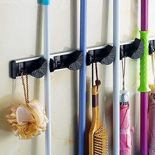Rovtop Gerätehalter Halterung Gartengeräte mit 6 Haken und 5 Schnellspannern Wandhalterung für Mopp Besen Gartenwerkzeuge