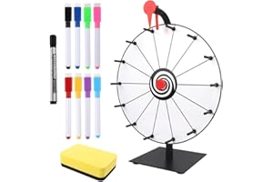 SKIKHN Glücksrad Zum Drehen,30cm Glücksrad Zum Selbstgestalten mit 14 Slots,Spinning Prize Wheel Spielzeug mit Radiergummi und Markierstift,Für Karneval,Gewinnen Von Fortune-Spin-Spielen Schwarz Weiß