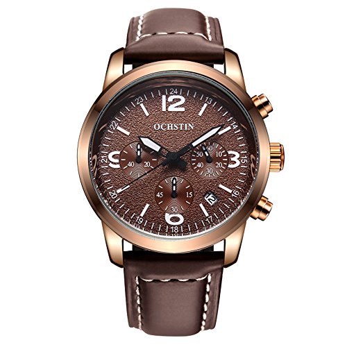 Mode Lederband Drei Augen Kalender Quarz Armbanduhr Herren,Braun Mode Lederband Drei Augen Kalender Quarz Armbanduhr Herren,Braun