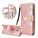 Produktbild Misstars Glitzer Klapphülle für Samsung Galaxy J8 2018, Luxus Bling PU Leder mit Innere Spiegel Design Wallet Flip Cover Kartenfach Magnetverschluss und Standfunktion Schutzhülle, Roségold
