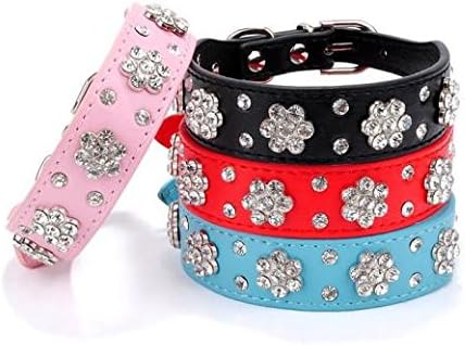 Sparkly Flower Diamante Dog Puppy Collar with Rhinestone Designs by Lushpetz (Medium fits neck 32-38cm, PInk)