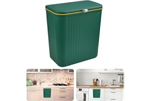 SCHYIDA Cubo de Basura Colgante para Cocina de 9 L Cubo de Basura Pequeño con Tapa de Doble Apertura Contenedor de Basura para Cocina de Plástico para Colgar en Puerta Armario, 26,5 x 16 x 29 cm