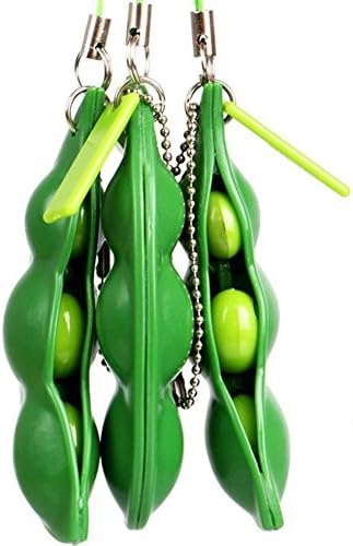 3 Packs Fidget Bean , Fun Squeeze-a-Bean Soybean Edamame Keychain Keyring Extrusion Bean Pendants,Reduce Anxiety and Stress Fidget Toys (3Packs)