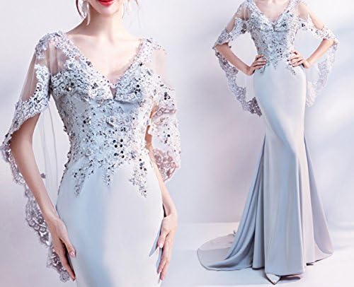 HDJJKSH Slim stylish noble silver-gray fishtail toast service dinner party dress,gray,XXXL