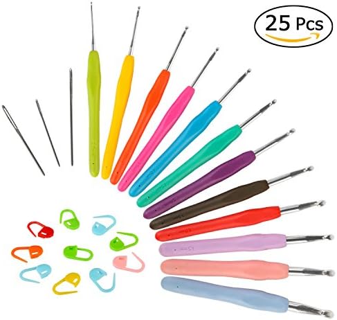 AMILE 25 PCs Crochet Hook Set, Multi Coloured Crochet Needles Weaving Knitting Craft Tool for Crochet Lovers