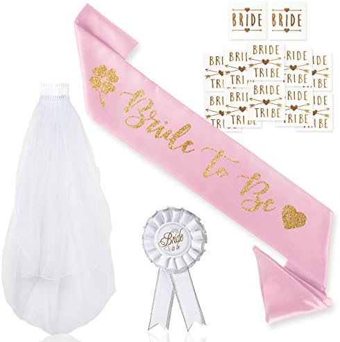 Hen Party Pink Bridal Sash - Perfect Length Super Soft Bride to Be Sash - Great for Bridal Shower and Hen Do Decorations - Bridal Party Favors and Bride to Be Gift - Single + Kit