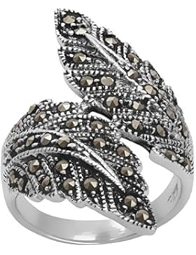 Silverly Frauen 925 Sterling Silber Markasit Simulierte Oxidiertes Ineinander Greifend Feder Ring