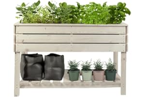 Mega Holz Balkon Hochbeet STELZO L 123x61x75 (BxTxH) aus Natürlicher Kiefer, Blumenbeet aus Holz, wetterfest, Innen- und Außenbereich, Kräuterbeet für Garten, Balkon und Terrasse, 100% Nachhaltig