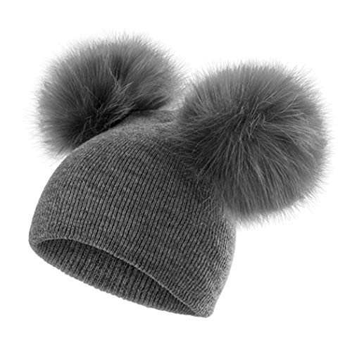 ECYC Bambini Cappello Toddler Bambini Baby Warm Winter Cappello di Lana Knit Beanie Fur Pom Pom Hat 1-4 Anni, Grigio