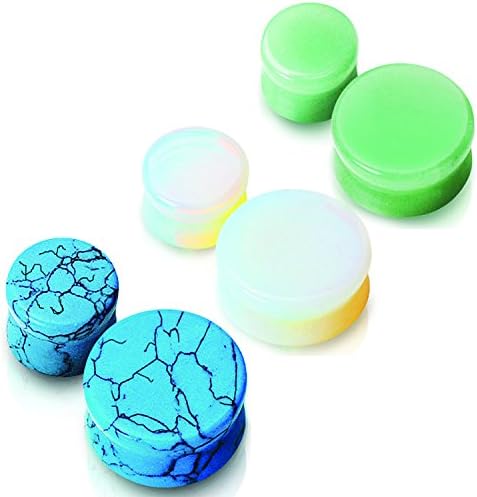 3 Pair of 8g(6 Total) 3mm Turquoise , Opalite &amp; Jade Semi Precious Stone Ear Plugs Gauges