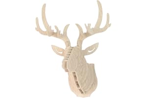SHARPLACE Escultura de madera en 3D de cabeza de ciervo, decoración de pared