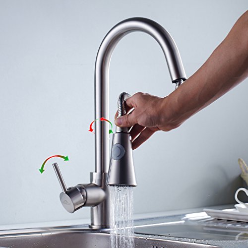 AuraLum 360°Drehbar Küchenarmatur mit herausziehbarem/ausziehbar Brause Küche Spültischarmatur Einhebelmischer Wasserhahn Mischbatterie Spülbecken Armatur - 3