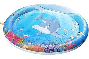 AMASAWA Splash Pad,Splash Game Pad,Wassersprühpad,Wasser Spielmatte Wasserbefülltes Baby-Spielzeug Sprinkler und Splash Play Matte Interessant-Blume Pad,Sommer Garten Wasserspielzeug für Baby, Kinder (Blau)
