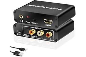 FiTspi HDMI ARC Audio Extractor, Digital DAC to RCA, Coax SPDIF 3.5mm L/R Stereo Audio Converter for HDTV Amplifier Soundbar Speaker, 192KHz High-Fidelity audio Splitter Adapter
