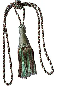 Tanabana Single Tassel Tieback Elegance with Kasab and Viscose Twisted Bullion Fringe and 3 ply Cord. Embellished with Rouching Around Fringe and Cord