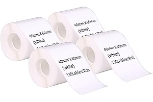 DINGYI 4 rollos compatibles con etiquetas de impresora Phomemo M110/120, adhesivas, blancas, impermeables, 40 x 60 mm, 130 etiquetas/rollo de papel de impresora térmica para código de barras,