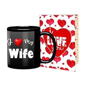 L.O.F. Lords of Fashion First Valentine Gifts Combo Black Mug with Greeting Card for Your Loving Wifeand GirlfriendBoyfriendL-33