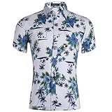 Yvelands Herren Hemd Sommer Print Umlegekragen Slim Fit Kurzarm Bluse