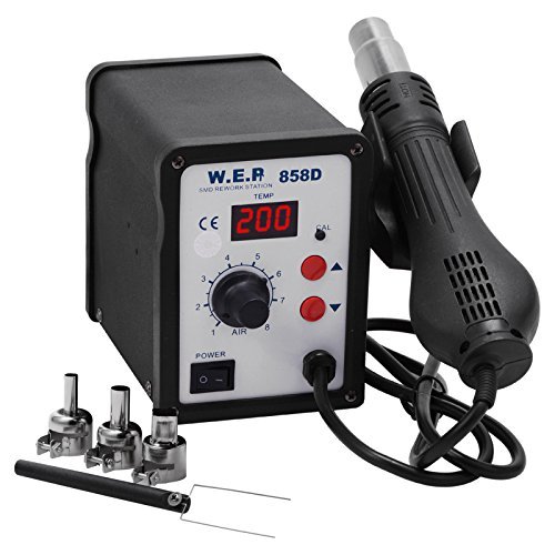 Voilamart 858D Lötstation Klein Entlötstation Digital Temperaturgeregelt Regelbar Heissluftpistole Set Profi für Platinen Handy Mobil mit Temperaturanzeige 100~450℃ LED Digitalanzeige 640W mit Zubehör