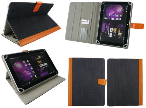 Emartbuy® Wortmann Terra Pad 1003 Android Tablet 10.1 Zoll Universalbereich Denim with Tan Trim Multi Winkel Folio Executive Case Cover Wallet Hülle Schutzhülle mit Kartensteckplätze + Blau Eingabestift - 2
