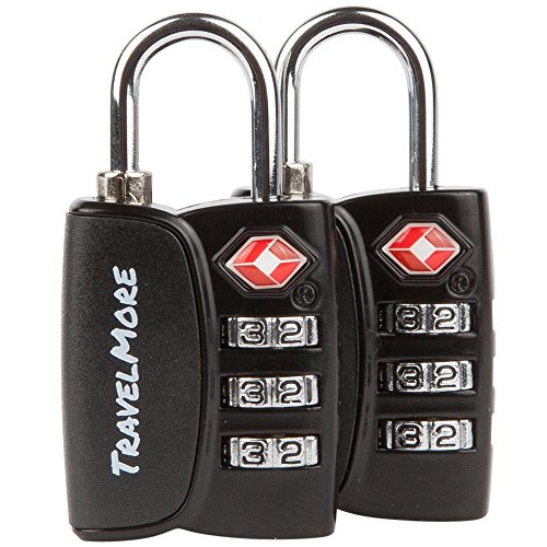 2 Pack Open Alert Indicator TSA Approved 3 Digit Luggage Locks for Travel Suitcase & Baggage (Black)