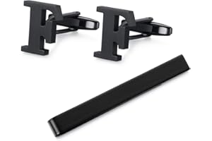 Honey Bear gemelli & Fermacravatta uomo con iniziali alfabeto lettera per uomo - camicia acciaio per matrimonio Commercio Regalo,Nero