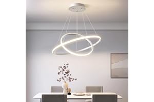 Chao Zan Lampada a Sospensione a LED, 2 Anelli Sospesi Lampadario Cerchi dal Design Moderno, per Soggiorno Sala da Cucina Stanza degli Ospiti (Bianco)
