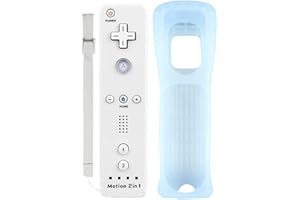 COOLEAD 2 en 1 Mando a distancia con sensor Motion Plus integrado con funda de silicona y correa de muñeca para Wii o Wii U - Blanco (producto de terceros) blanco blanco