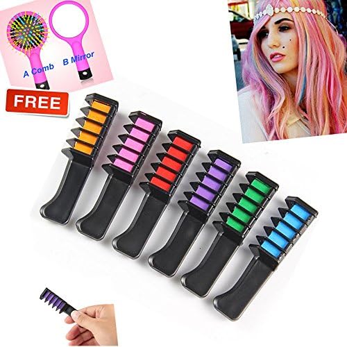 [Free Rainbow Mirror Comb] Yaaas2U Hair Chalk Comb Disposable Instant Hair Color Cream For Kids Hair Dyeing Party and Cosplay Catoon Fans DIY, Works on All Hair Colors, Mini 6PCS