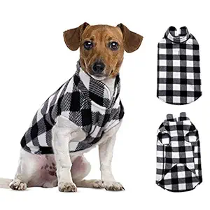 ASENKU Dog Sweater, Plaid Dog Fleece Vest, Soft Comfortable Pet Pajamas, Warm Winter Dog Shirt, Cold Weather Coat Jacket Pet Clothes for Small & Medium Dog Breeds (XS, Black)
