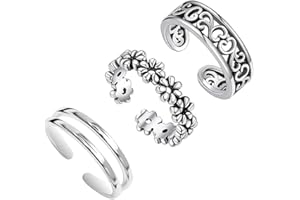 LeCalla 925 Sterling Silver Minimalist Toe Rings Set Lightweight Simple Antique Open Adjustable Toe-Rings for Women