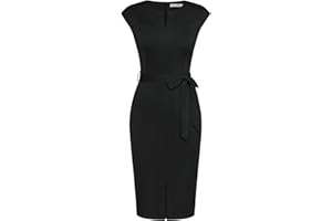 GRACE KARIN Women Bodycon Dress Cap Sleeve Business Dresses with Belt Formal Dress