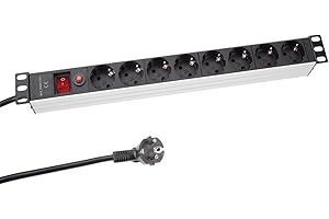 Perel Bloque multiplicado PDU con Interruptor, protección contra sobrecarga, 8 enchufes Schuko (Tipo F), 2.15 m, 3g1.5, Interior, Negro/Rojo Uso