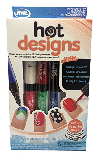 Hot Designs - Nail Varnish Art Pens - Pack Of 6 Colours - Basic Beauty