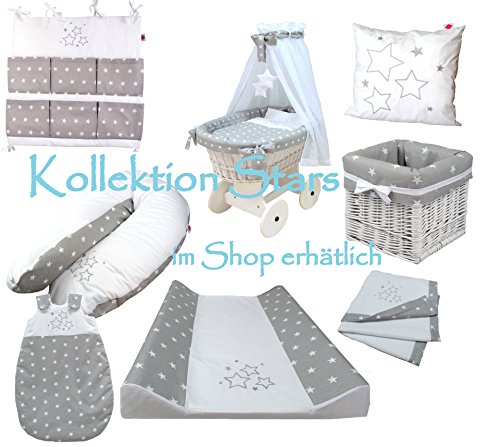 BABY BETTWÄSCHE SET „STARS“ 4tlg- Bett Set 135/100 VOILE fürs BABYBETT 140/70 cm, Bettwäsche gestickt, Nestchen, Himmel(Baldachim, Moskito) - 5