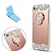 Produktbild iPhone 7 Hülle Ring, Luxus Diamond Serie SXUUXB iPhone 8 Weich TPU Gummi Crystal Clear Bumper Galvanik Cover, Bling Strass Glitzer Spiegel Make-up Case mit 360 Grad Dreh Ring Stand Halter Anti-Schock Zurück Shell für Apple iPhone 7/8 4.7" - Roségold + 1 x Freie Klammer (Farbe Zufällig)