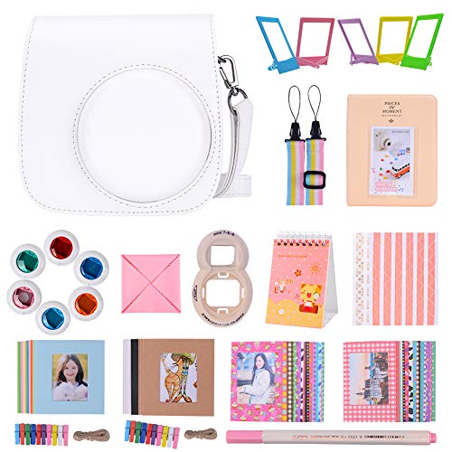 Goocor 15 in 1 Instax Mini 9 Camera Accessories Set per Fujifilm Instax Mini 9/Mini 8/Mini 8+ Camera,Include Mini 9 Case,Album,Sei filtri colorati,Selfie Lens,Adesivi, ETC (Bianca)