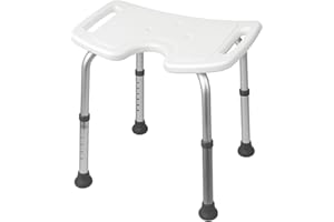 Mobiclinic®, Taburete Baño, Regulable en Altura, Bahía, Asiento en U, Conteras Antideslizantes, hasta 100 Kg, Aluminio, Blanco