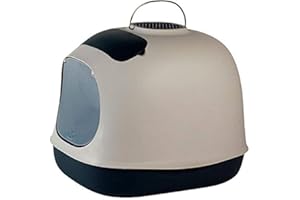 United Pets Minu - Bac/Litière Couverte pour Chats, Pelle e Filtre Inclus. De Design, fabriqué en Italie, Couleur Gris/Noir, Taille Unique. Maison de Toilette pour Chats