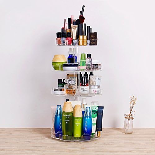 360-degree rotating makeup organizer transparent acrylic large table dresser skin sorting racks-B